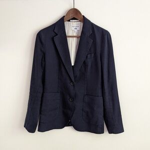 Navy Linen Cotton Blazer Jacket - Women - Small